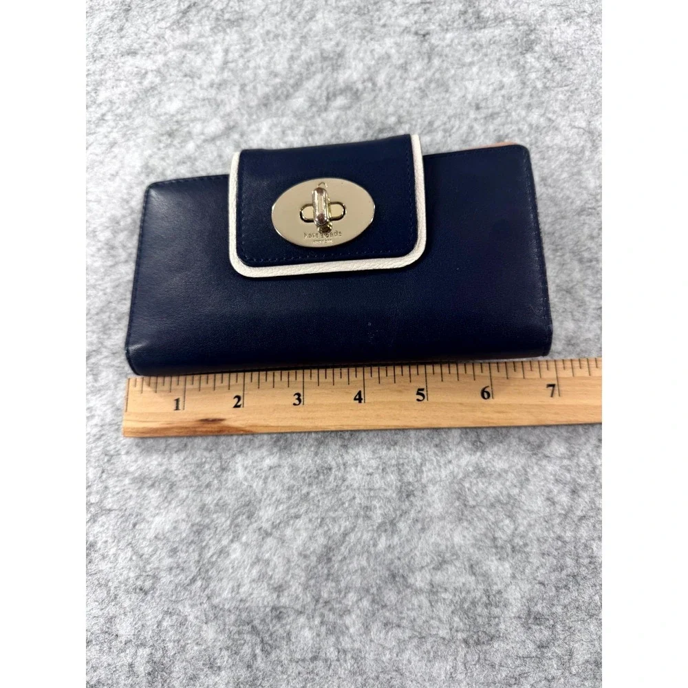 Kate Spade Hampton Road Stacy Wallet Navy Blue Leather Turn Lock Organizer
